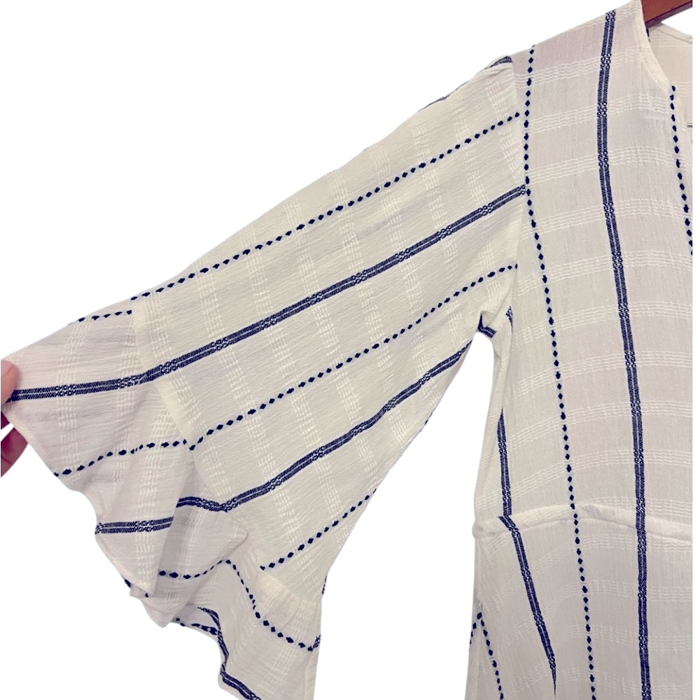 BCBGMAXAZRIA Striped Cotton Ruffle Sleeve
Tunic Dress - White/Navy - Size XS - Picture 5 of 6